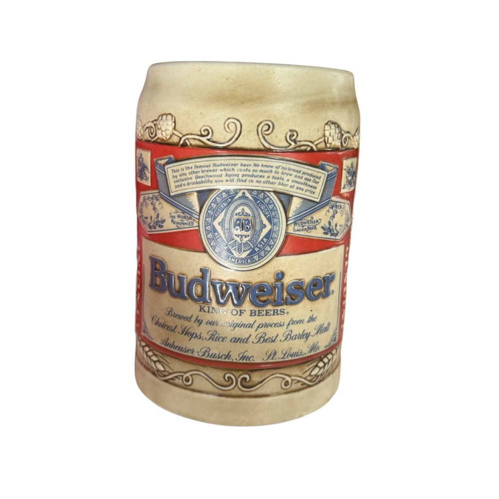 Ceramarte Stoneware Budweiser Beer Mug Vintage King Of Beers Made in Brazil 5.5"